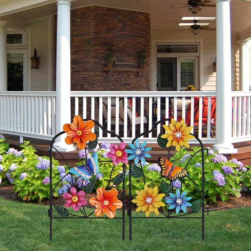 hogardeck Garden Decor for Outside, Set of 2 Metal Fence Decorative Garden Stakes with Flowers for Spring Decor, Yard Signs for Outdoor Patio Lawn Backyard Porch Decorations - Image 3